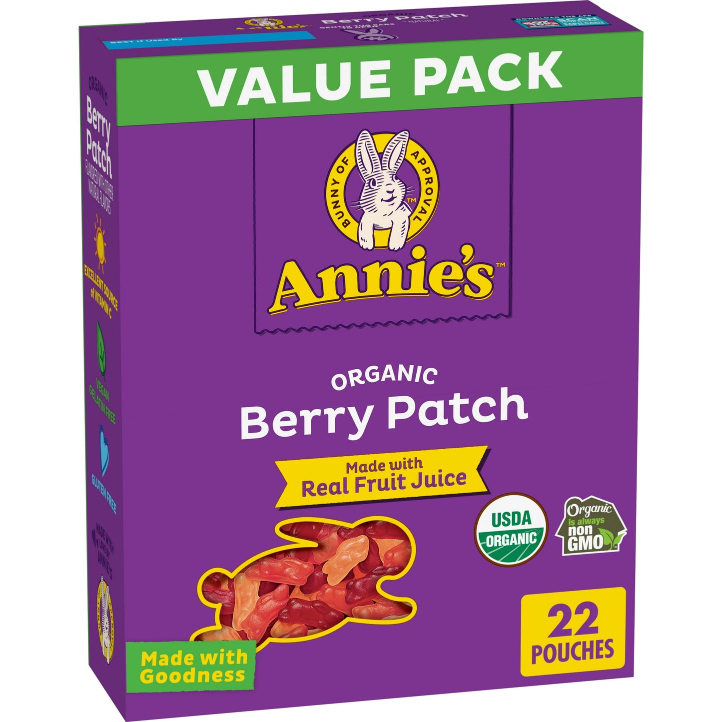 Annie's Organic Berry Patch Bunny Fruit Flavored Snacks are equal parts adorable and delicious! Each non-GMO fruit flavored snack packs berry flavors into cute, bunny-shaped gummies. These vegan, gelatin free, and gluten free snacks turn snack time into bunny fun. The best part? These gummies are USDA certified organic, made with real fruit juice*, and are an excellent source of vitamin C for wholesome yumminess. Everybunny in your family can enjoy the tasty flavors of Annie's fruit flavored snacks. Annie's