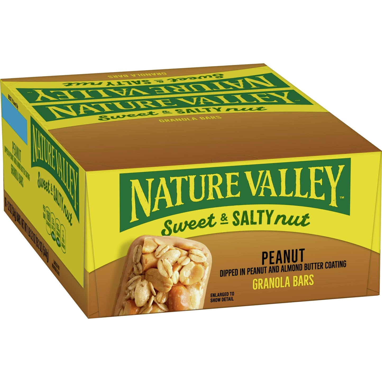 Sweet. Salty. Adventure-ready. Nature Valley Sweet and Salty Peanut Granola Bars are made with crunchy peanuts and chewy granola, and dipped in a creamy peanut butter coating. It's a delicious snack everyone in your household can enjoy. Every bite of this snack bar provides the perfect balance of savory nuts and sweet granola. Stock up for a breakfast snack bar, an office snack or an on-the-go treat. Make them your go-to for convenient road trip snacks or a between meal bite. At Nature Valley, we believe th