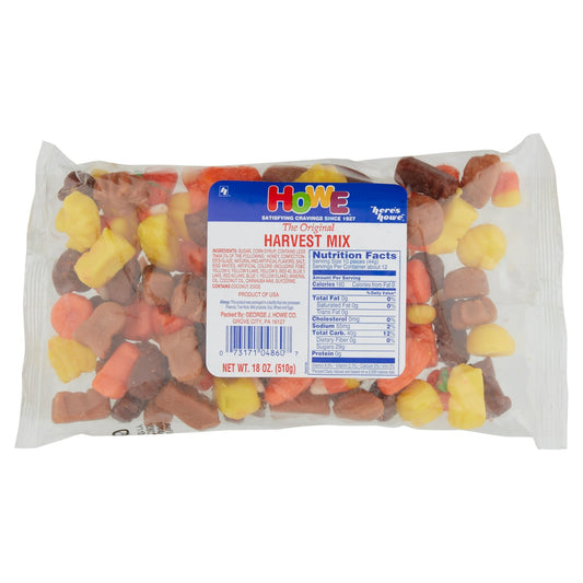 Howe Harvest Mix is a fall candy assortment that is perfect for your candy dish this Fall! This mello crème candy has a chewey mouthfeel and and come several fall themed shapes ,colors, and flavors. This mix includes the ever popular fan favorite candy corn to tie everything together. While you may be tempted to eat the whole bag yourself we are sure the kids will love them too! Go ahead and get yourself a bag today!