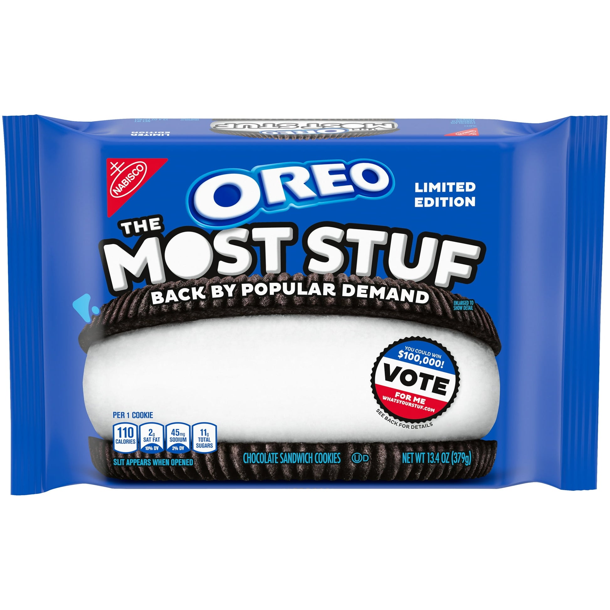 The Most for Our Most. This limited edition, The Most Stuf OREO, thrills with nearly four times the filling as the beloved classic?our most creme, ever. This package contains 1 resealable 13.4 oz pack. OREO cookies are the perfect anytime snack?with or without a glass of ice cold milk. A Taste of Nostalgia Do you remember your first dunk? Create memorable snack moments with little ones, or summon smiles all around as older kids dream up fun OREO cookie stack experiments. If you long for the classic taste of