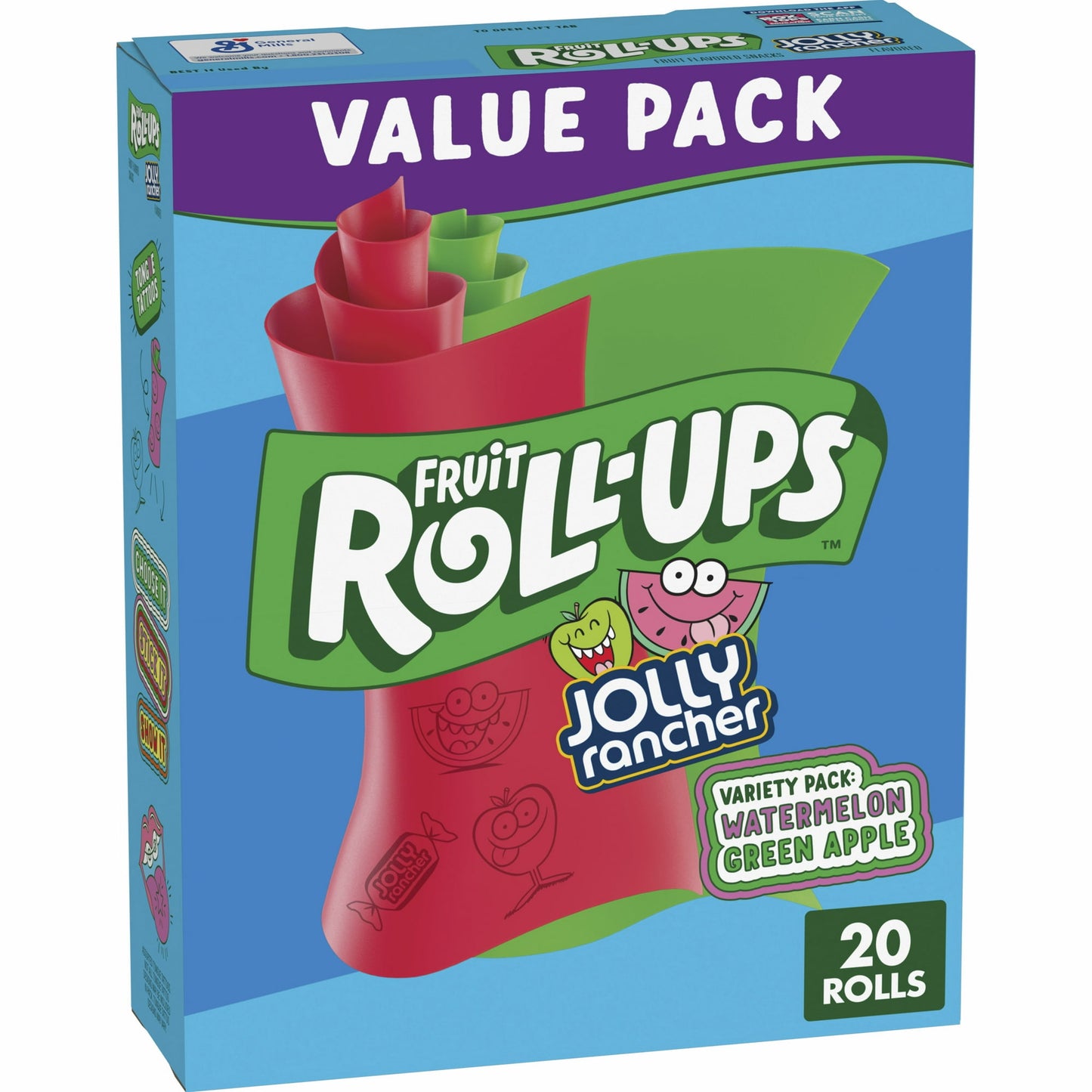 When you need a tasty snack for kids of all ages, choose the juicy goodness of Fruit Roll-Ups Jolly Rancher Variety Pack Fruit Flavored Snacks. Unwrap delicious fun with these delicious fruit flavored snacks. With wild flavors and colors, the possibilities for fun are endless. You've finally found the perfect after-school snack that's a win for you and your kids. Each roll comes with an assortment of tongue tattoos for wacky fun. Packaged for on-the-go convenience, Fruit Roll-Ups Fruit Flavored Snack pouche