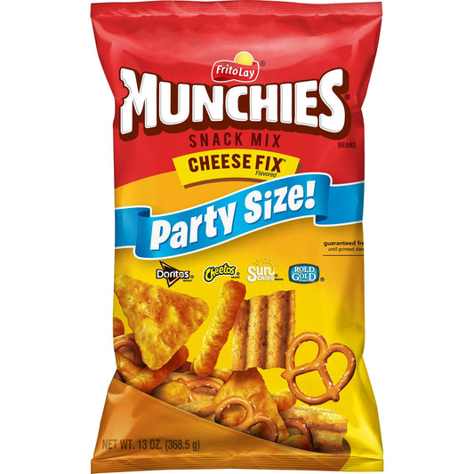 Includes 1 (13 oz) bag of Munchies Snack Mix, Cheddar flavor. Inside each bag of MUNCHIES snacks, you'll find a tasty mix of some of your favorite snack brands, including SUNCHIPS, DORITOS, ROLD GOLD and CHEETOS snacks! Grab a bag for a flavor combination that's hard to beat! At Frito-Lay, we are always thinking about how we can delight our consumers and keep them top-of-mind in every decision we make. When you look at all of our Frito-Lay snacks, they have one thing in common … great taste. Shelf-Stable an