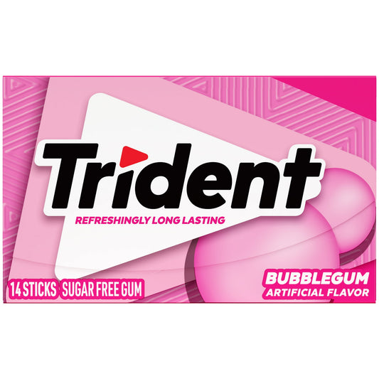 Trident Bubblegum Sugar Free Gum is classic and fresh all at the same time. With 30% fewer calories than sugared gum, this Trident gum is sweetened with xylitol. Chewing Trident sugarless gum for 20 minutes after eating stimulates saliva flow to help prevent cavities and strengthen teeth. Peanut and tree nut free. 14 total pieces.