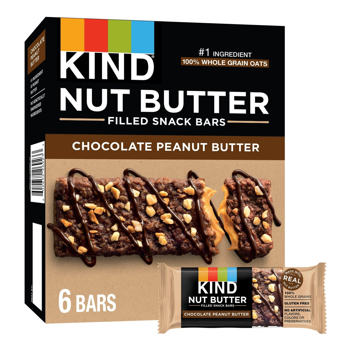 KIND Nut Butter Filled Chocolate Peanut Butter bars combine two favorite flavors into a satisfying, healthy snack. These wholesome snack bars combine 100% whole grains with real, creamy peanut butter and the taste of dark chocolate. KIND Nut Butter Filled nutrition bars are ideal handheld gluten free bars for grabbing on your way out the door or enjoying when life gets in the way. These individually wrapped snacks are also convenient to pack in lunchboxes, backpacks and travel bags for on-the-go, gluten fre