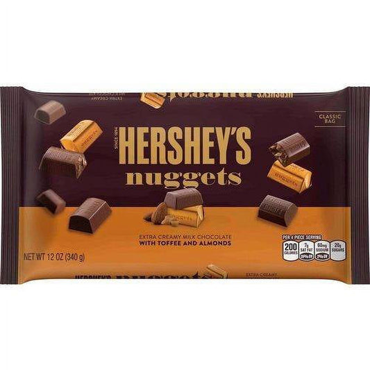 If you love HERSHEY'S Chocolate?and who doesn't??keep a stash of these delicious, extra creamy HERSHEY'S NUGGETS Chocolates on hand! Go ahead: Savor each exquisite bite and every bit of rich milk chocolate mixed with morsels of toffee and almonds.