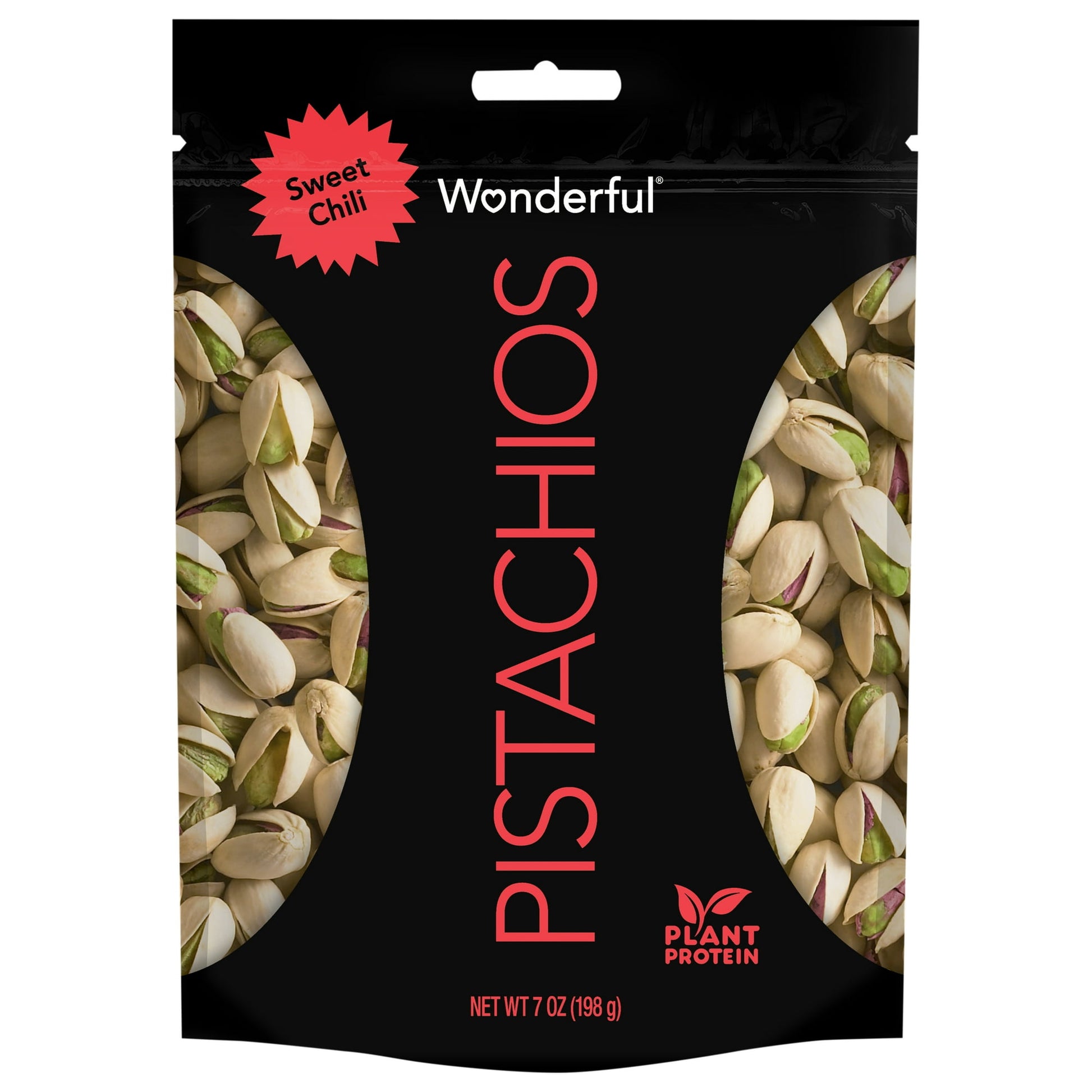 One 7 Ounce Resealable Pouch of Wonderful Sweet Chili Flavored Pistachios. Spice up your snacking with Sweet Chili Wonderful Pistachios. The spicy red chili pepper gives these wonderfully tasty pistachios a tangy, smoky flavor that?s, dare we say, addicting. Each one is better than the last. Bet you can?t stop crackin?.