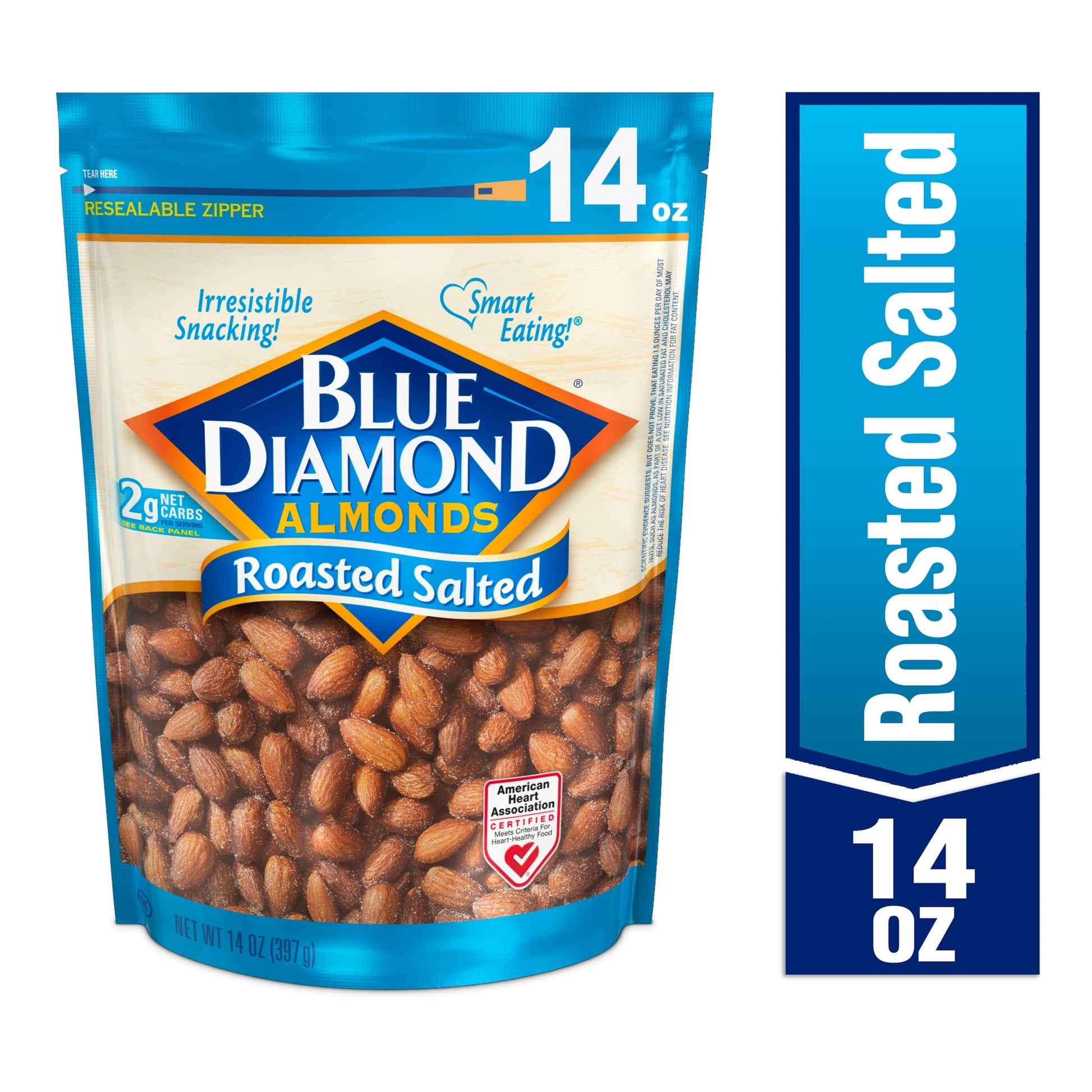 Blue Diamond Almonds Roasted Salted. Almonds, as part of a diet low in saturated fat and cholesterol may reduce the risk of heart disease. Almonds are calorie smart and free from cholesterol & peanuts. Rich in antioxidant vitamin E.