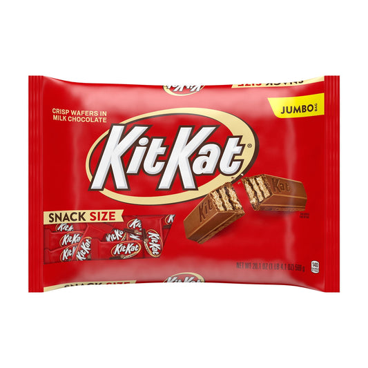 Ready for a classic everyone hopes to find in the candy dish? These snack size KIT KAT candy bars are individually wrapped for optimal convenience, easy sharing and lasting freshness. Whether you gift them to friends, pass them out in the office or hold onto them for snacking moments, you can expect a delicious treat in the perfect on-the-go size. Throw a few in your lunch box to treat yourself to a sweet dessert or stock your home and office candy bowls with an easy snacking classic.