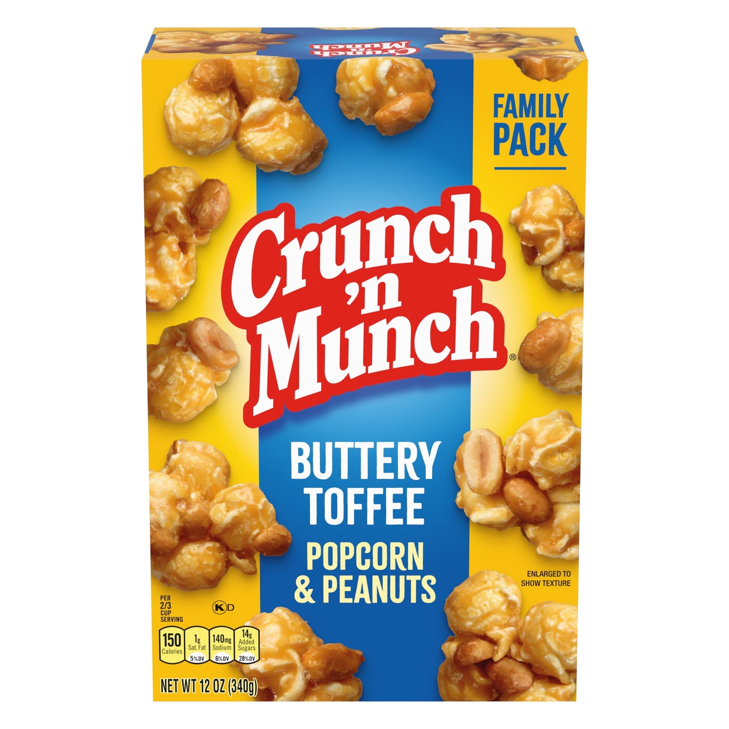 Answer those sweet and salty cravings with a 12-ounce box of CRUNCH 'N MUNCH Buttery Toffee Popcorn with Peanuts. Your favorite combination of whole grain popcorn and crunchy peanuts is covered in buttery toffee flavor for a salty sweet crunch that will keep everyone coming back for more. This extra large box of CRUNCH 'N MUNCH is filled with 100% whole grain popcorn. For over four decades, families have chosen CRUNCH 'N MUNCH gourmet popcorn for trail mix, parties and afternoon snacks. Enjoy the delicious 