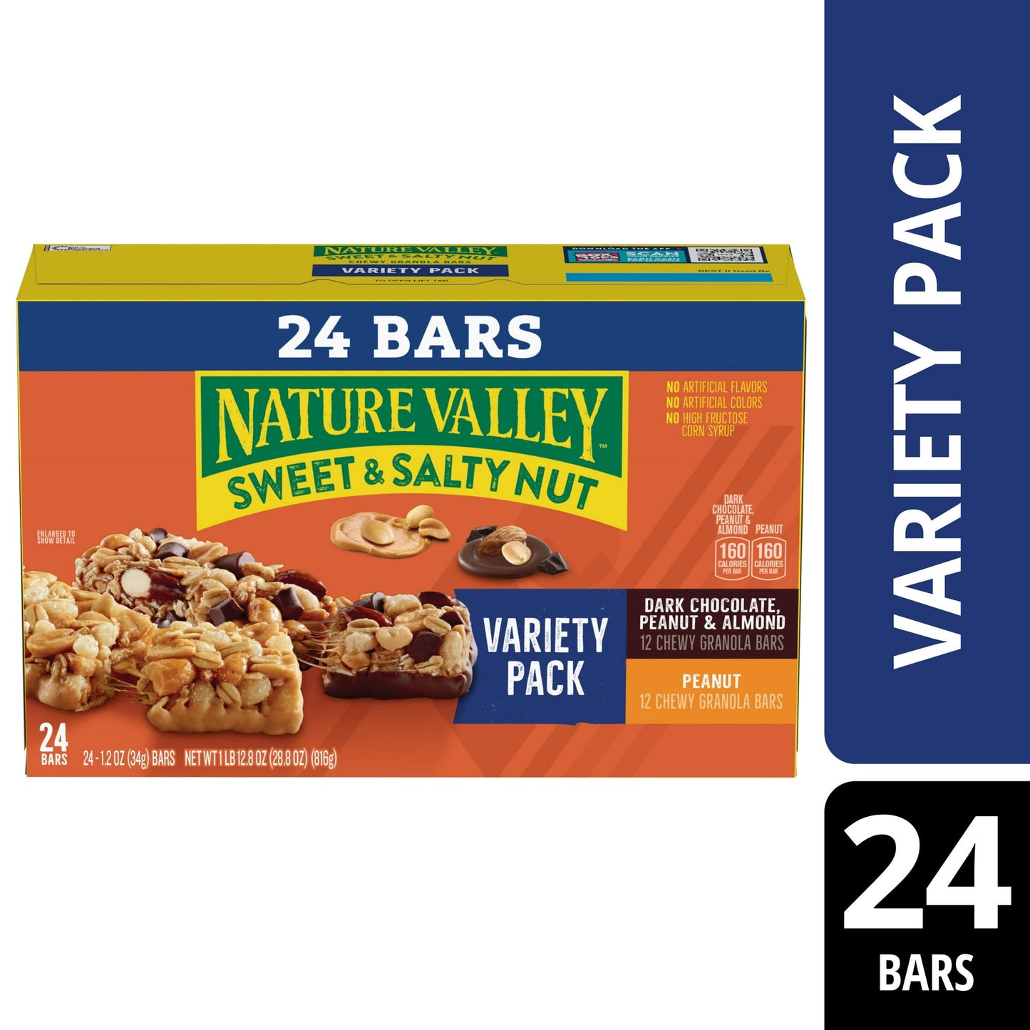 Sweet. Salty. Adventure-ready. Mix it up with a variety pack full of delicious Sweet and Salty Nut bars. Nature Valley Sweet and Salty Nut Granola Bars Variety Pack includes Peanut and Dark Chocolate Peanut and Almond flavors. This tasty snack bar provides a perfect balance of savory nuts and sweet granola. Stock up for a breakfast snack bar, an office snack or an on-the-go treat everyone in your household can enjoy. At Nature Valley, we believe that what you put in is what you get out. So wherever the mome