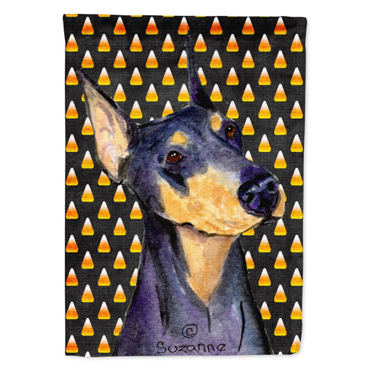 Carolines Treasures SS4288-FLAG-PARENT Doberman Candy Corn Halloween Portrait Flag multicolor This design is available in both the garden size (small) and the house size (large).