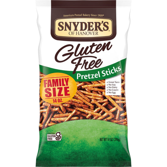 Snack confidently with a bag of Gluten-Free Pretzel Sticks from Snyder's of Hanover. Snyder's of Hanover is proud to offer gluten-free snacks to the millions of people living with celiac disease or following a gluten-free lifestyle. Our low-fat gluten-free pretzel sticks are a delicious alternative to wheat-based pretzels and offer all the satisfying flavor and crunch you would expect from America's pretzel bakery. Pair these gluten free pretzels with hummus, cheese, or your favorite dip for an easy and del