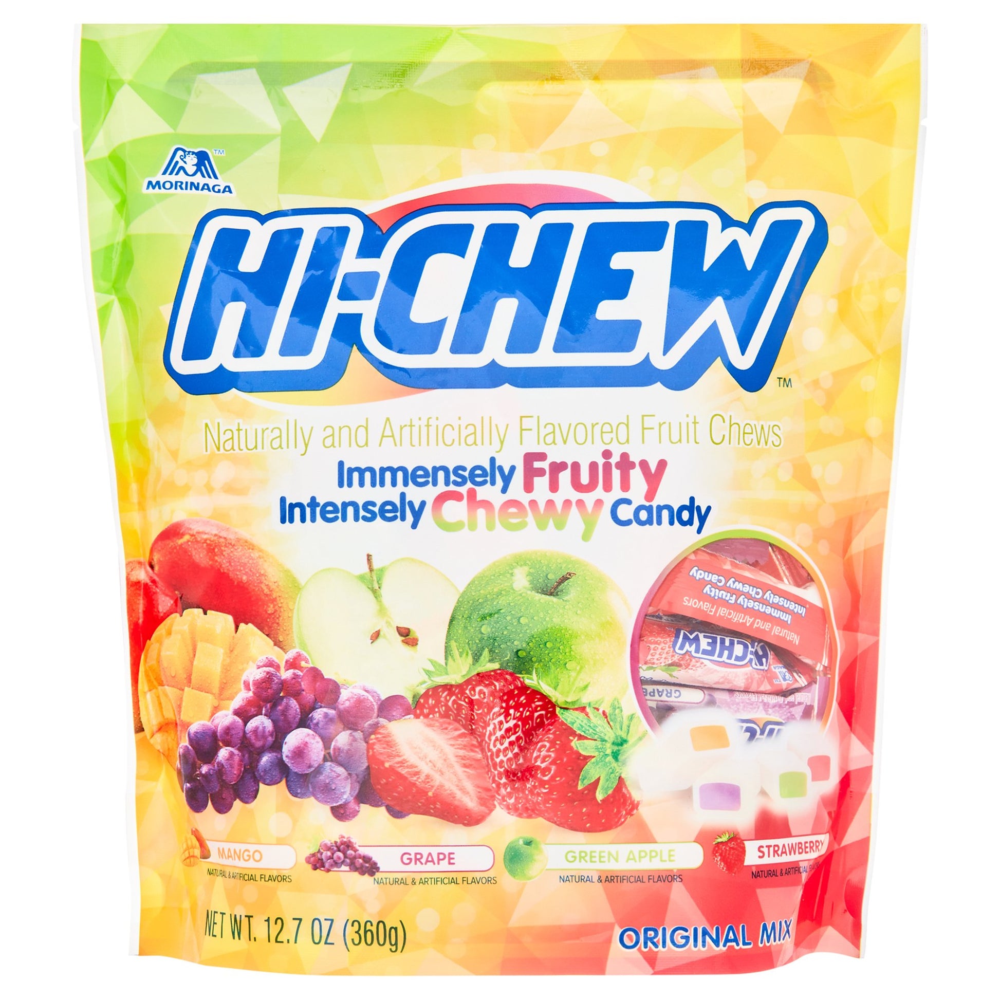 HI-Chew offers a variety of exotic and traditional fruit-forward flavors, and a smooth, chewy texture unlike any other candy on the market. From the minute you unwrap your HI-CHEW to the very last bite, the aromas of true-to-life fruit flavors are yours to enjoy! With our unique double-layer, mouthwatering flavor is released as you chew for a long-lasting immensely fruity, intensely chewy experience.