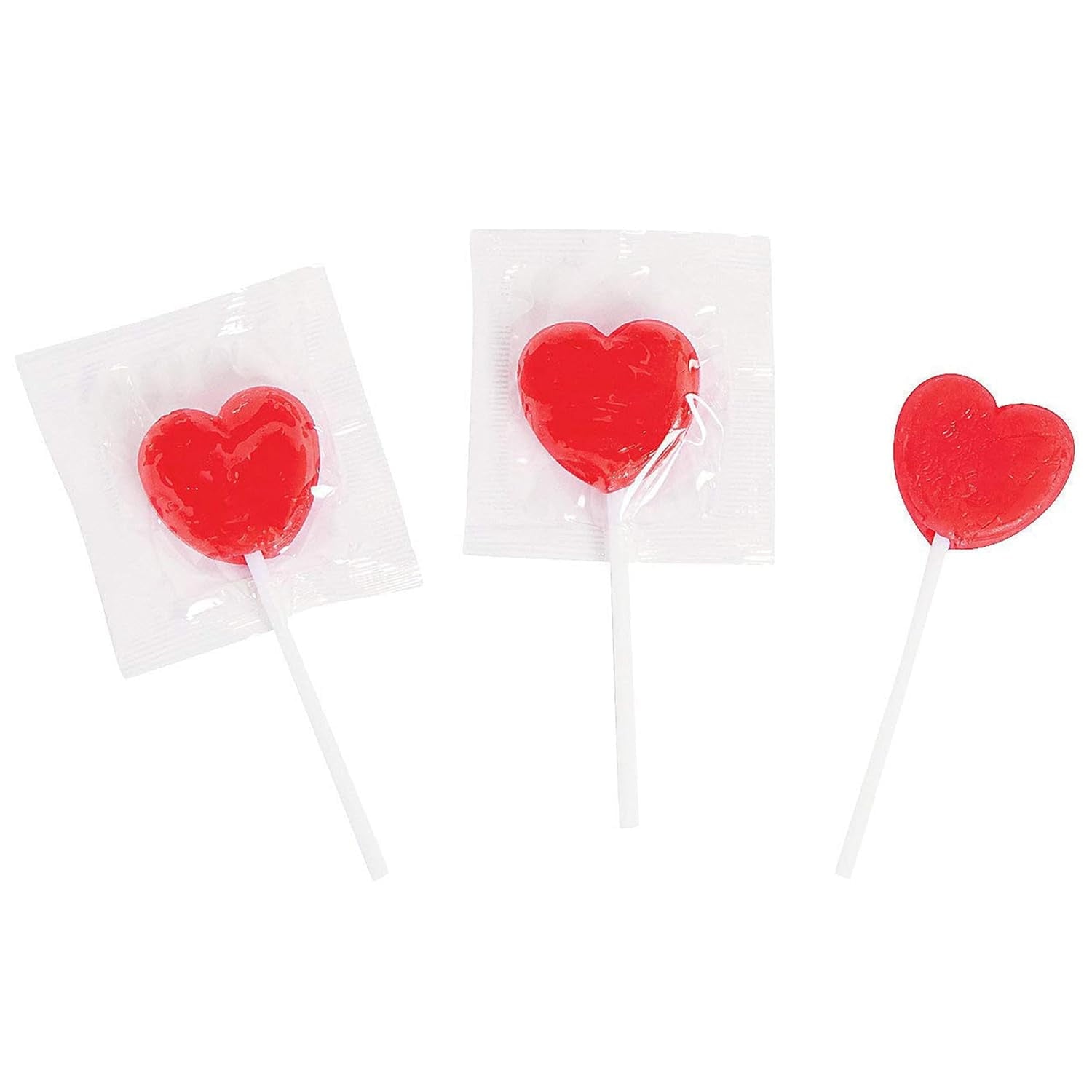 Drop these yummy Mini Heart Suckers in your Valentine candy goody bags or pass out during your Valentine's Day activities. Tape to Valentine's Day cards and notes for a sweet touch. Each 1 1/4" strawberry-flavored sucker is on a 3" stick. Individually wrapped. (approx 65 pcs per unit) Total weight 1 lb. Manufactured on shared equipment that processes walnuts and eggs. © OTC