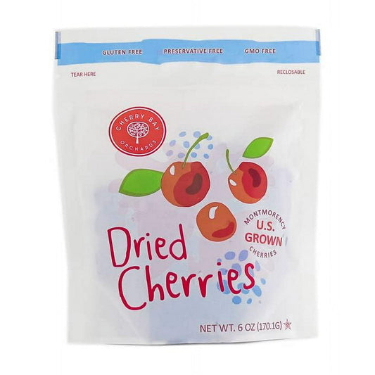 Cherries, Montmorency, Dried, Tub 6 OZ All natural. Gluten free. Preservative free. GMO free. Visit Shorelinefruit.com for wholesome recipes, promotions and more. Grower owned. Product of the USA.