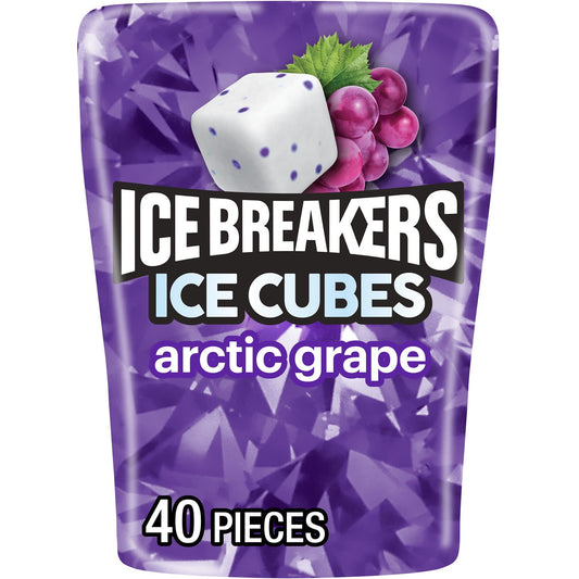 You never know when a quick jolt of flavor will come in handy. Fortunately, you don't have to guess. With this convenient 40-piece bottle of ICE BREAKERS ICE CUBES arctic grape flavored sugar free chewing gum, you can have a sugar free burst of flavor by your side anywhere you go. Keep a bottle with you in the car, at home and in the office for quick, delicious satisfaction wherever the day takes you. These ADA accepted ICE BREAKERS ICE CUBES chewing gum pieces are made with xylitol, and they'll keep your t