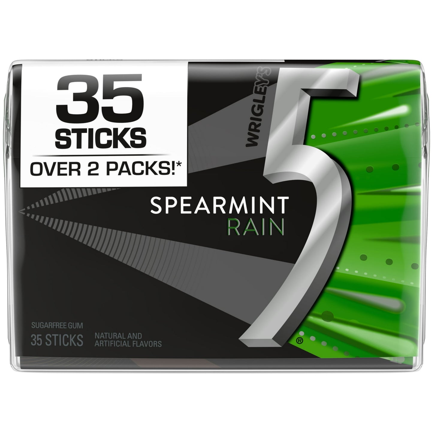 Get incredibly fresh breath whenever you need it with 5 Gum Spearmint Rain Sugarfree Gum. Release a cool burst of refreshing spearmint flavor with every bite. Best of all, this chewing gum has no sugar. Keep a pack in your pocket or your desk so you'll always have breath-freshening flavor on hand. Each 35-piece pack of gum has plenty of invigorating flavor to share with family, friends and coworkers. Feel fresh and confident with a piece of 5 Gum Spearmint Rain Sugarfree Gum for date night and while prepari