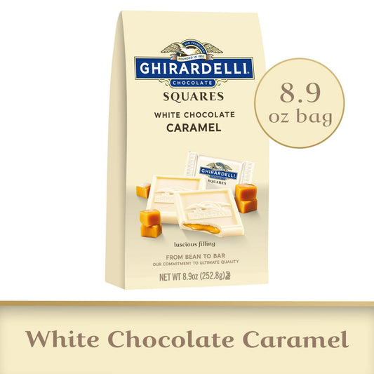 Enjoy the delightful taste of GHIRARDELLI White Chocolate SQUARES with Caramel Filling. These SQUARES feature rich GHIRARDELLI white chocolate with a smooth caramel center, making for a sweet, melt-in-your-mouth treat. Perfect for any day, they're great when you want to treat yourself or share a sweet moment with friends or family. These chocolate caramel SQUARES are great for gifting or to keep in your desk drawer for that much-needed afternoon pick-me-up. GHIRARDELLI chocolate is made with premium ingredi