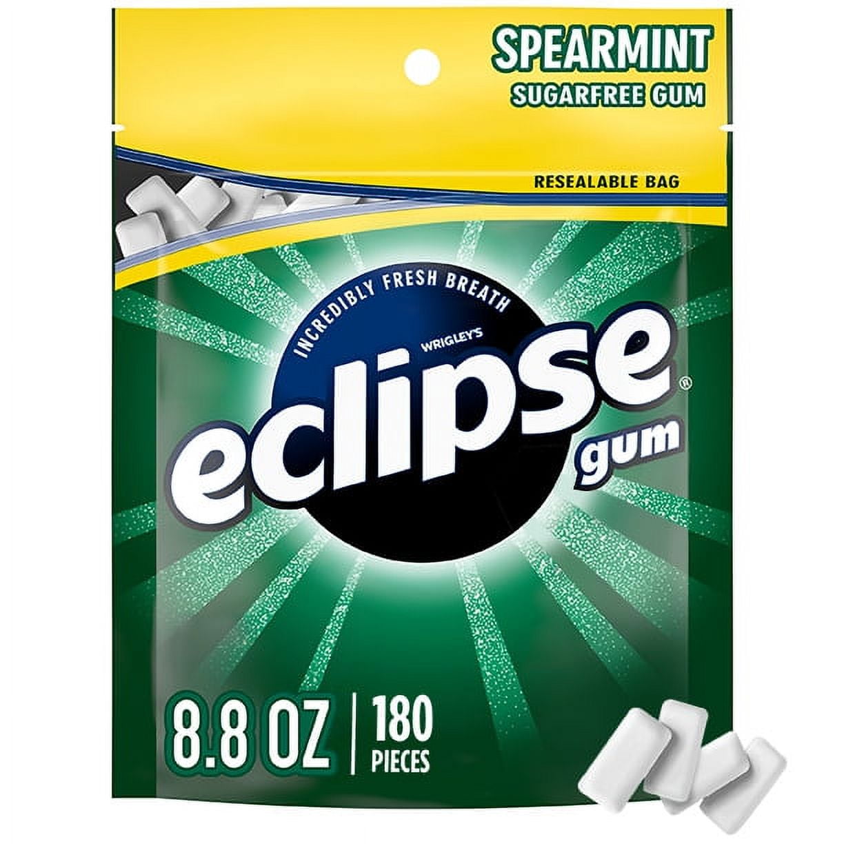 Get incredibly fresh breath whenever you need it this school year with ECLIPSE Spearmint Sugar Free Chewing Gum. From orientation to syllabuses, the chaotic whirlwind of school can easily dampen your school spirit. Crunch into the minty outer shell to release a cool burst of refreshing spearmint gum for classroom focus. This resealable bulk bag of sugarless chewing gum can be used to refill your ECLIPSE gum container. Or enjoy as an on-the-go pouch of invigorating chewing gum to share with friends as you wa