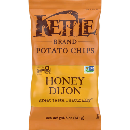 Kettle Brand Honey Dijon kettle chips start with a search for undisputed potato excellence. Determined not to disrupt the flawless, spudsy goodness, these beauties are kettle cooked, skin on, one batch at a time. Try the incredible sweet and savory flavor and you just might fall in love. Dijon mustard is tangy, sophisticated, and just a little bit snooty. Honey is smooth, sweet, and more than a little wild. Together, they’re a match made in heaven. When you open a bag of our Kettle Brand potato chips, you k